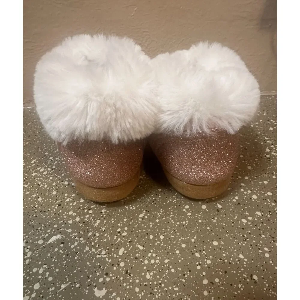 Juicy Couture Faux Fur Glitter Slippers |‎ Size 9/10 Pink Lil Tulare